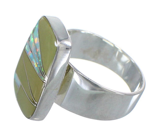 Turquoise And Opal Inlay Jewelry Southwest Sterling Silver Ring Size 6 AX83317