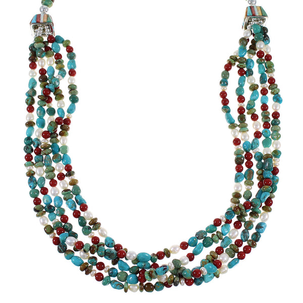 5-Strand Multicolor Bead Native American Silver Necklace EX59276