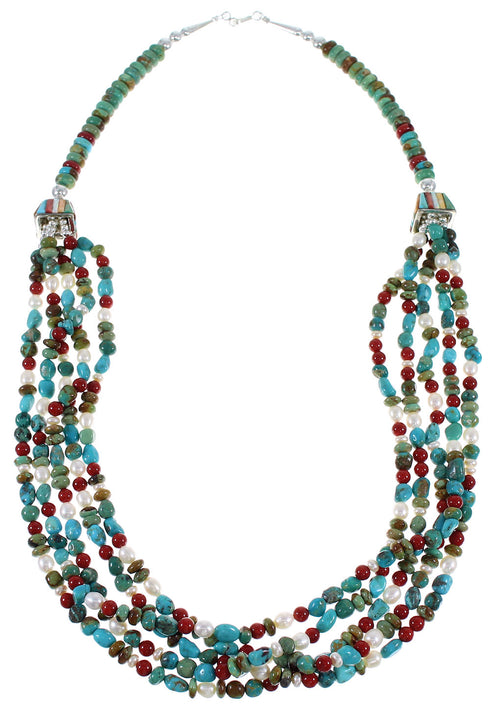 5-Strand Multicolor Bead Native American Silver Necklace EX59276
