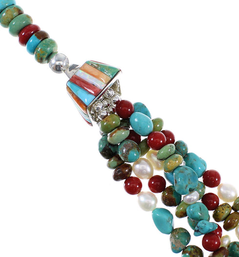 5-Strand Multicolor Bead Native American Silver Necklace EX59276