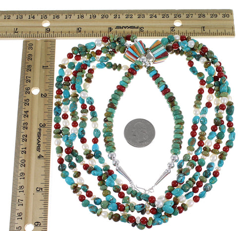 5-Strand Multicolor Bead Native American Silver Necklace EX59276