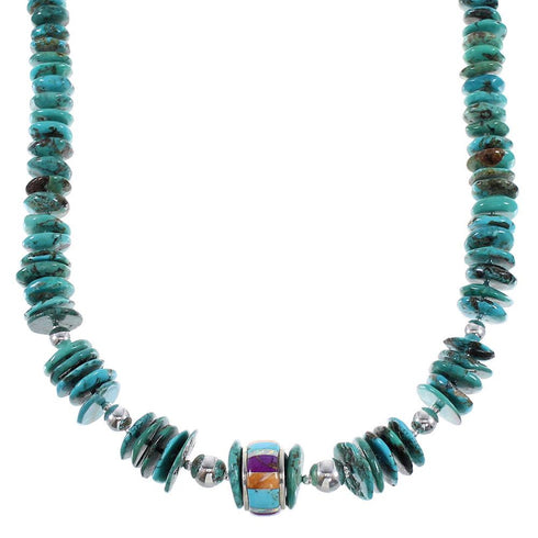 Turquoise Multicolor Navajo Indian Bead Silver Necklace EX59310