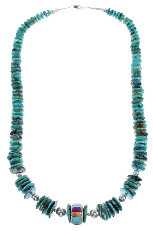 Turquoise Multicolor Navajo Indian Bead Silver Necklace EX59310