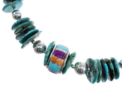 Turquoise Multicolor Navajo Indian Bead Silver Necklace EX59310