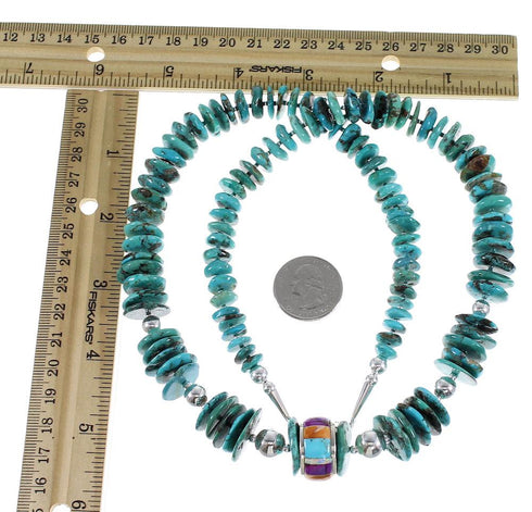 Turquoise Multicolor Navajo Indian Bead Silver Necklace EX59310