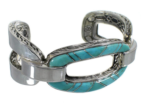 Heavy Southwest Sterling Silver And Turquoise Cuff Bracelet Jewelry VX60979