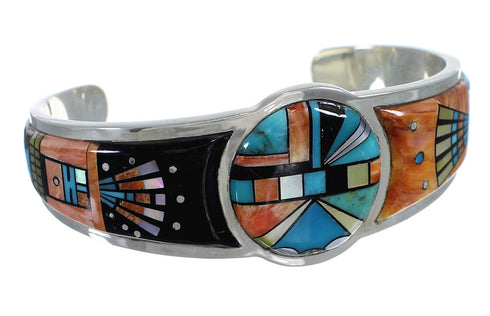 Sterling Silver Sun Multicolor Inlay Cuff Bracelet VX60614
