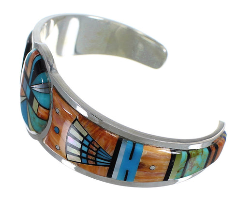 Sterling Silver Sun Multicolor Inlay Cuff Bracelet VX60614