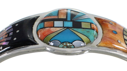 Sterling Silver Sun Multicolor Inlay Cuff Bracelet VX60614