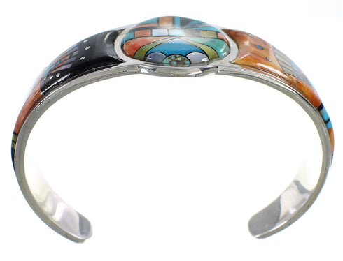 Sterling Silver Sun Multicolor Inlay Cuff Bracelet VX60614