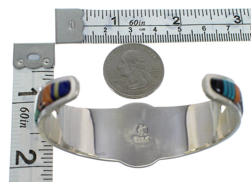 Sterling Silver Sun Multicolor Inlay Cuff Bracelet VX60614