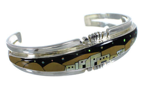Sterling Silver Multicolor Native American Village Design Bracelet VX60654