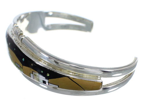 Sterling Silver Multicolor Native American Village Design Bracelet VX60654