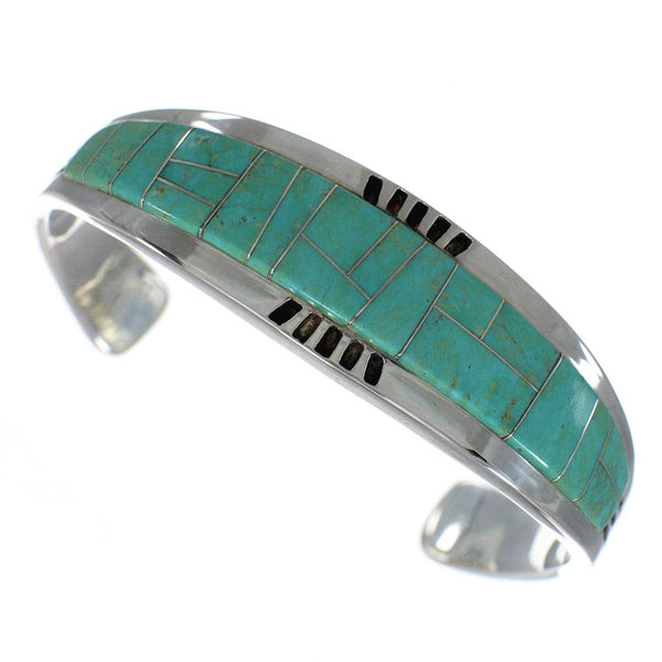 Southwestern Genuine Sterling Silver Turquoise Inlay Cuff Bracelet VX60554