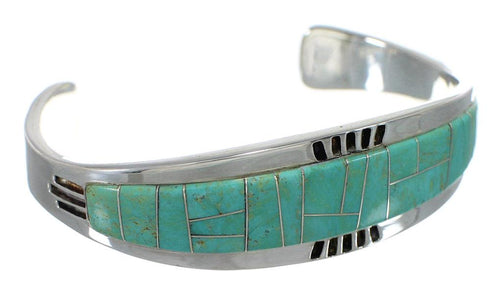 Southwestern Genuine Sterling Silver Turquoise Inlay Cuff Bracelet VX60554