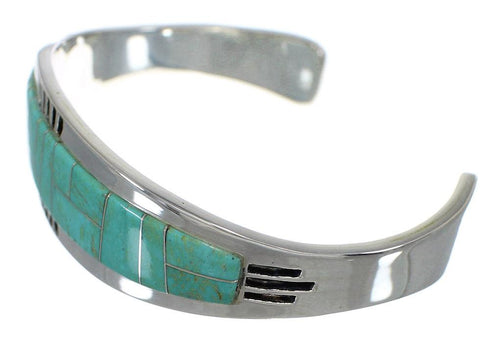 Southwestern Genuine Sterling Silver Turquoise Inlay Cuff Bracelet VX60554