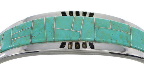 Southwestern Genuine Sterling Silver Turquoise Inlay Cuff Bracelet VX60554