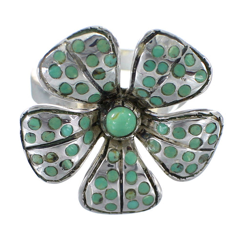 Turquoise Jewelry Southwest Flower Sterling Silver Ring Size 5 RX88444