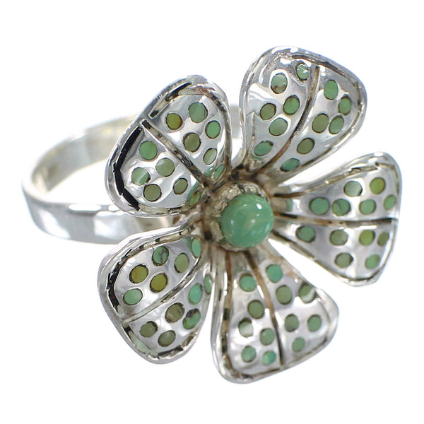 Sterling Silver Turquoise Inlay Flower Ring Size 8-1/4 RX59756