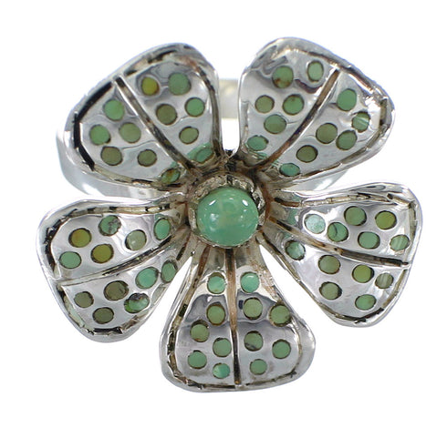 Sterling Silver Turquoise Inlay Flower Ring Size 8-1/4 RX59756