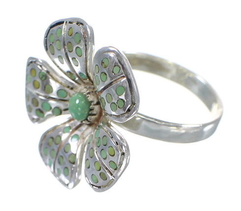 Sterling Silver Turquoise Inlay Flower Ring Size 8-1/4 RX59756