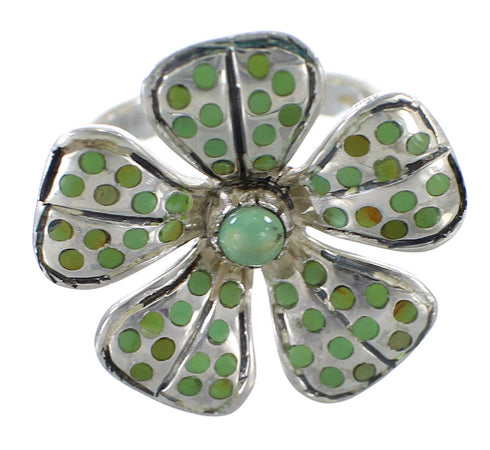 Turquoise Inlay Genuine Sterling Silver Flower Ring Size 7 RX60488