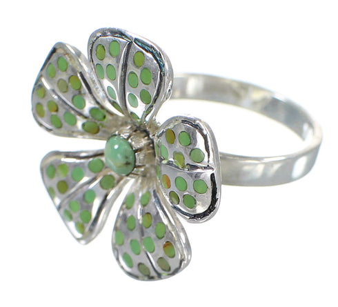 Turquoise Inlay Genuine Sterling Silver Flower Ring Size 7 RX60488