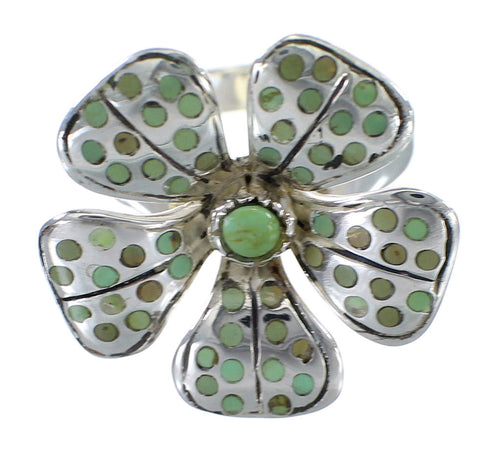 Turquoise Authentic Sterling Silver Flower Ring Size 7-3/4 RX59878