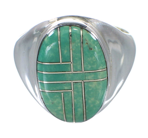 Southwest Sterling Silver Turquoise Inlay Ring Size 8-3/4 RX59894