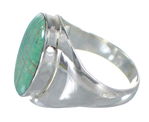 Southwest Sterling Silver Turquoise Inlay Ring Size 8-3/4 RX59894