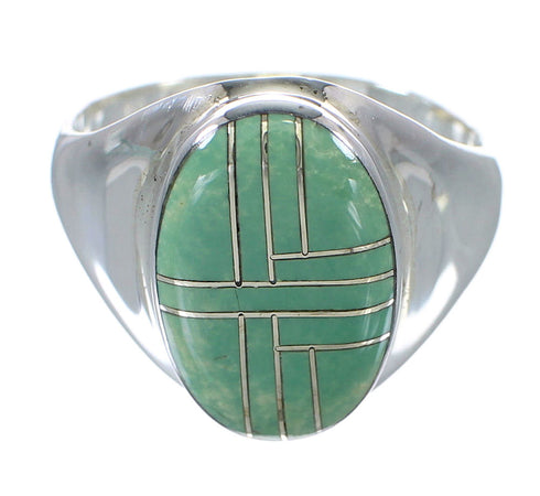 Southwestern Turquoise Inlay Sterling Silver Ring Size 11-1/4 RX59955