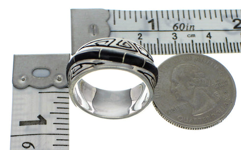 Southwest Genuine Sterling Silver And Jet Water Wave Ring Size 5-3/4 VX59899
