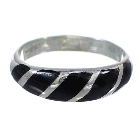 Jet And Sterling Silver Jewelry Ring Size 5 VX59926