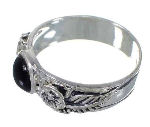 Sterling Silver Jet Flower Southwest Ring Size 7 VX59981