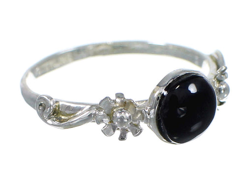 Jet And Genuine Sterling Silver Flower Southwest Jewelry Ring Size 7-3/4 VX60034
