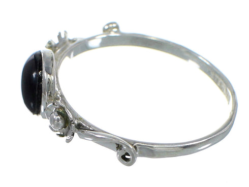 Jet And Genuine Sterling Silver Flower Southwest Jewelry Ring Size 7-3/4 VX60034