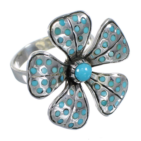 Sterling Silver And Turquoise Inlay Flower Ring Size 4-1/2 RX88390
