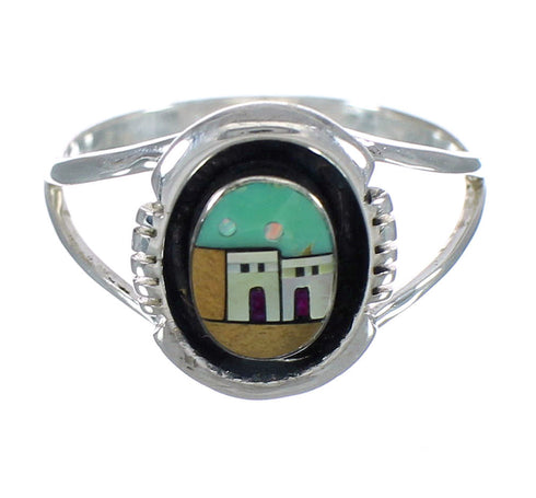 Native American Village Design Sterling Silver Multicolor Ring Size 7-1/2 YX77823