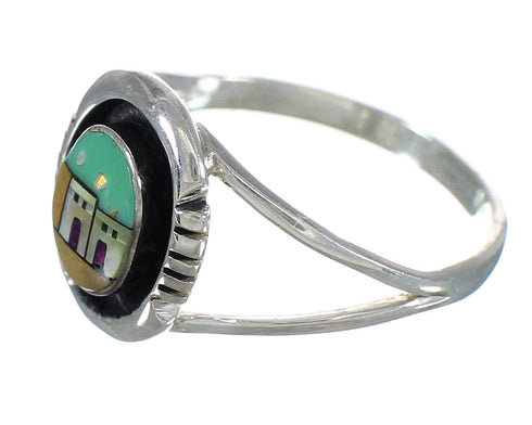 Native American Village Design Multicolor Sterling Silver Southwest Ring Size 6-1/4 YX77817