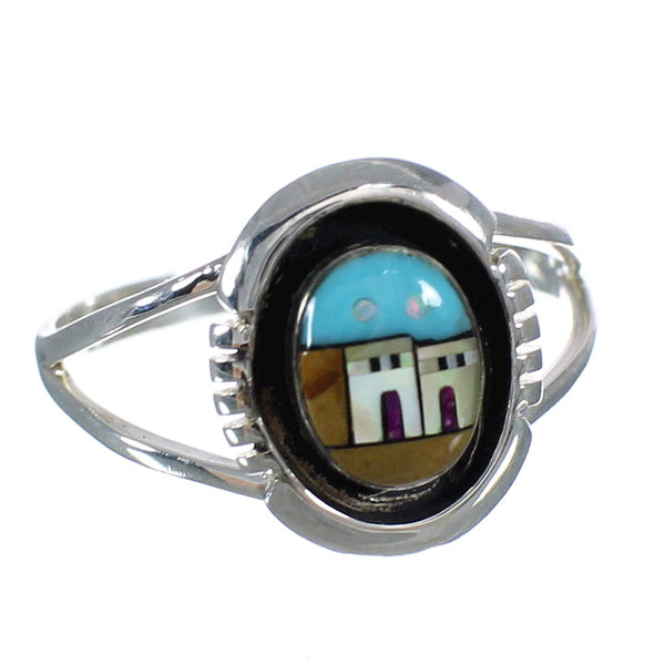 Native American Village Design Southwestern Sterling Silver Multicolor Ring Size 6-1/2 YX77871