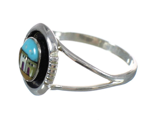 Native American Village Design Sterling Silver Multicolor Southwest Ring Size 4-1/2 YX77858