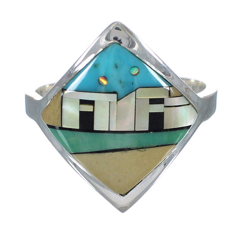 Sterling Silver Multicolor Southwest Native American Pueblo Design Ring Size 8 YX78008