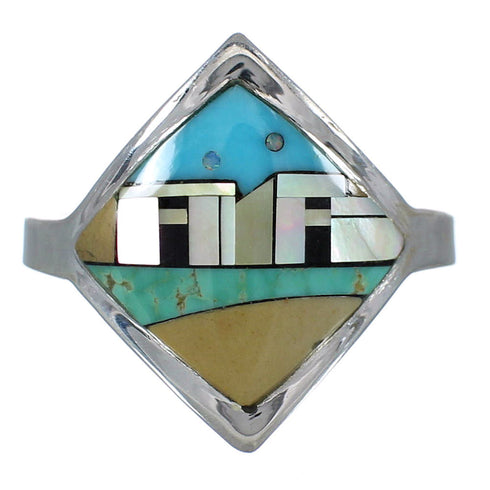 Sterling Silver Multicolor Native American Village Design Southwest Ring Size 7 YX78030