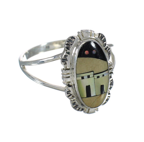 Multicolor Inlay Sterling Silver Native American Pueblo Design Ring Size 6-1/4 YX78076