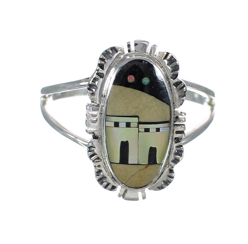 Multicolor Sterling Silver Native American Pueblo Design Southwestern Ring Size 5 YX78058