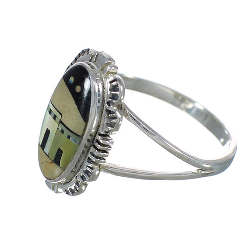 Multicolor Sterling Silver Native American Pueblo Design Southwestern Ring Size 5 YX78058