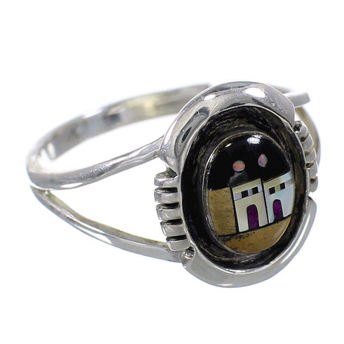 Silver Southwestern Multicolor Native American Pueblo Design Ring Size 8 YX78133