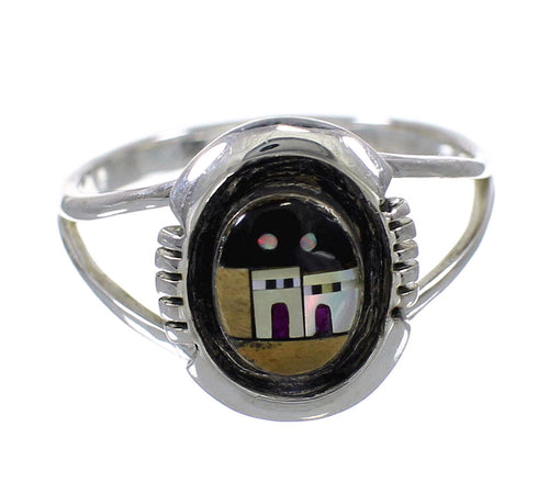 Multicolor And Sterling Silver Native American Village Design Ring Size 4-1/2 YX78093