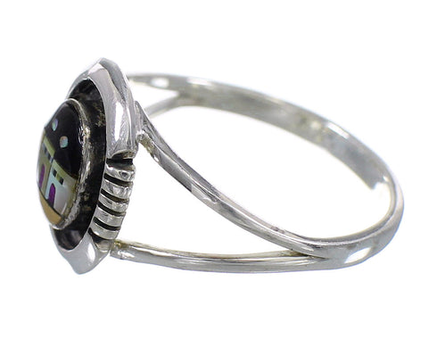 Multicolor And Sterling Silver Native American Village Design Ring Size 4-1/2 YX78093