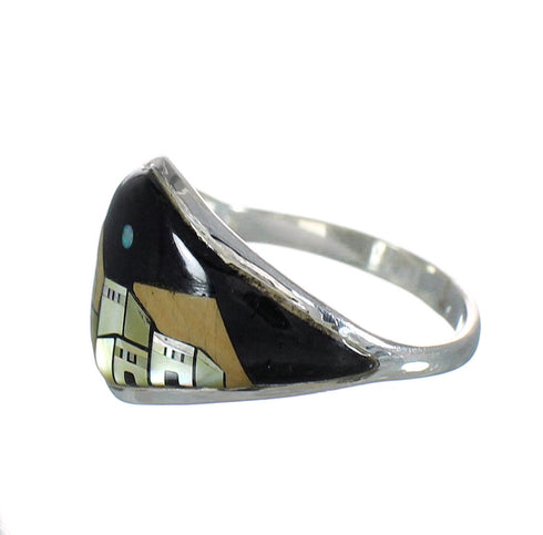 Multicolor Southwestern Silver Native American Village Design Ring Size 5-1/4 YX78159